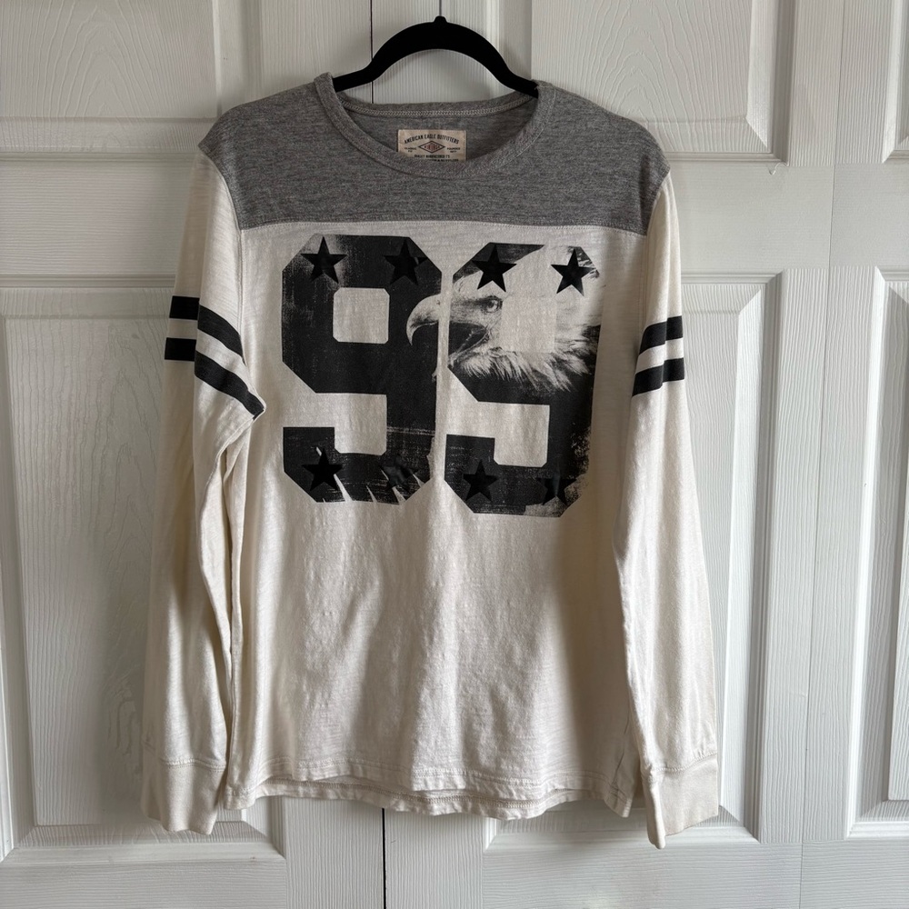 American Eagle OF‎ Vintage Off-White Gray M Long Sleeve Pullover Y2K 99 Pinkman